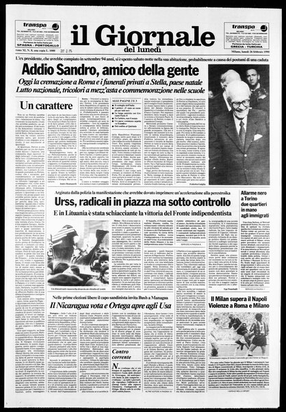 Il giornale del lunedi